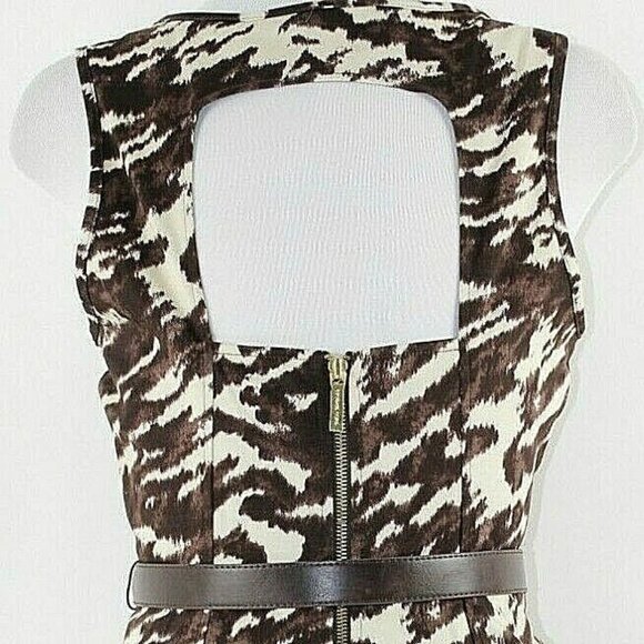 Michael Kors $150 6 Brown Ivory Belt Cut Out Zip Cotton Blend Dress - Picture 5 of 10